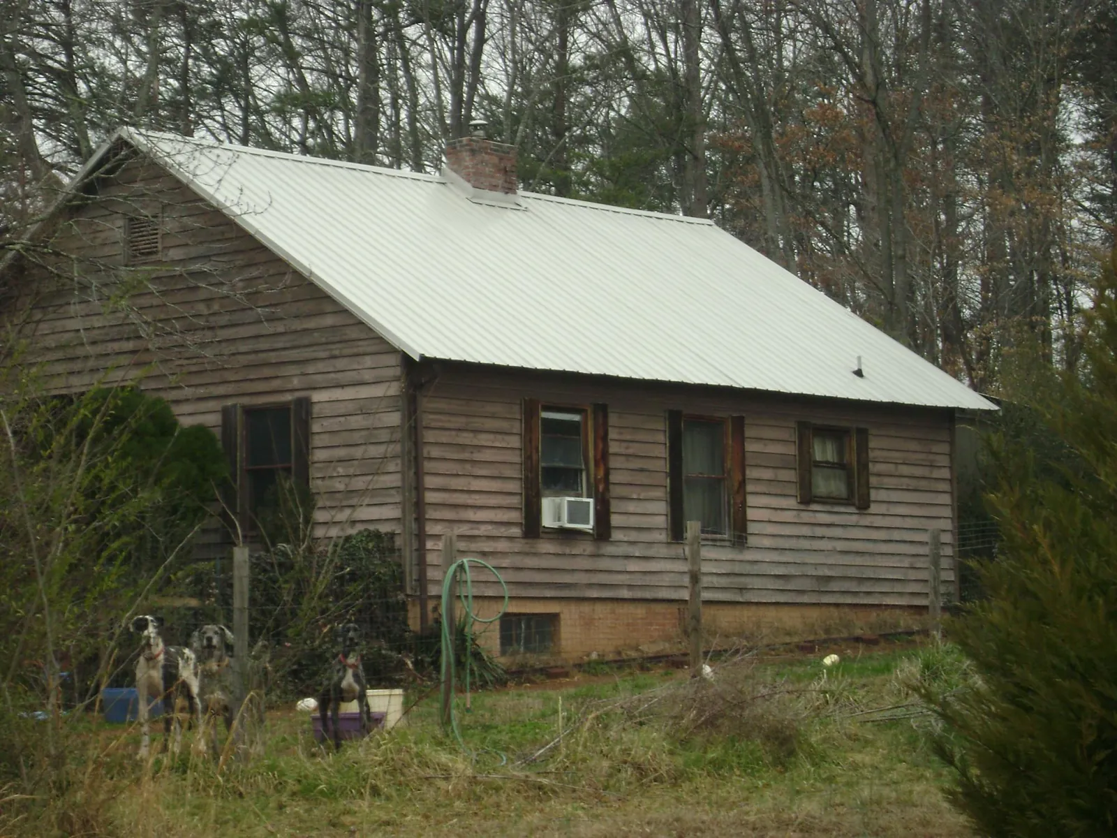 White metal roof on an old wood sided farmhouse, from a Metal Roof Installation job in Persia